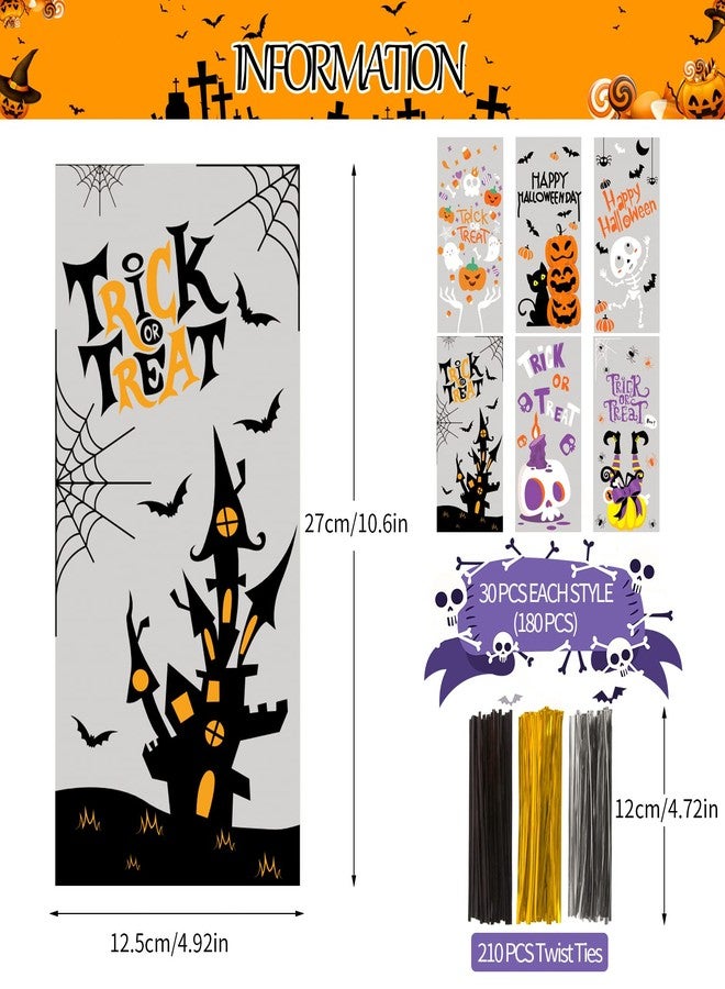 DIYASY 180 Pack Halloween Cellophane Treat Bags, Plastic Goodie Candy Bag for Kids Clear Goody Snack Bags Bulk Party Favors with 210 Twist Ties - Image 2